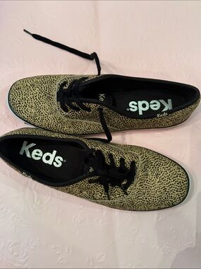 Keds Leopard-Print Canvas Sneakers in Tan and Black